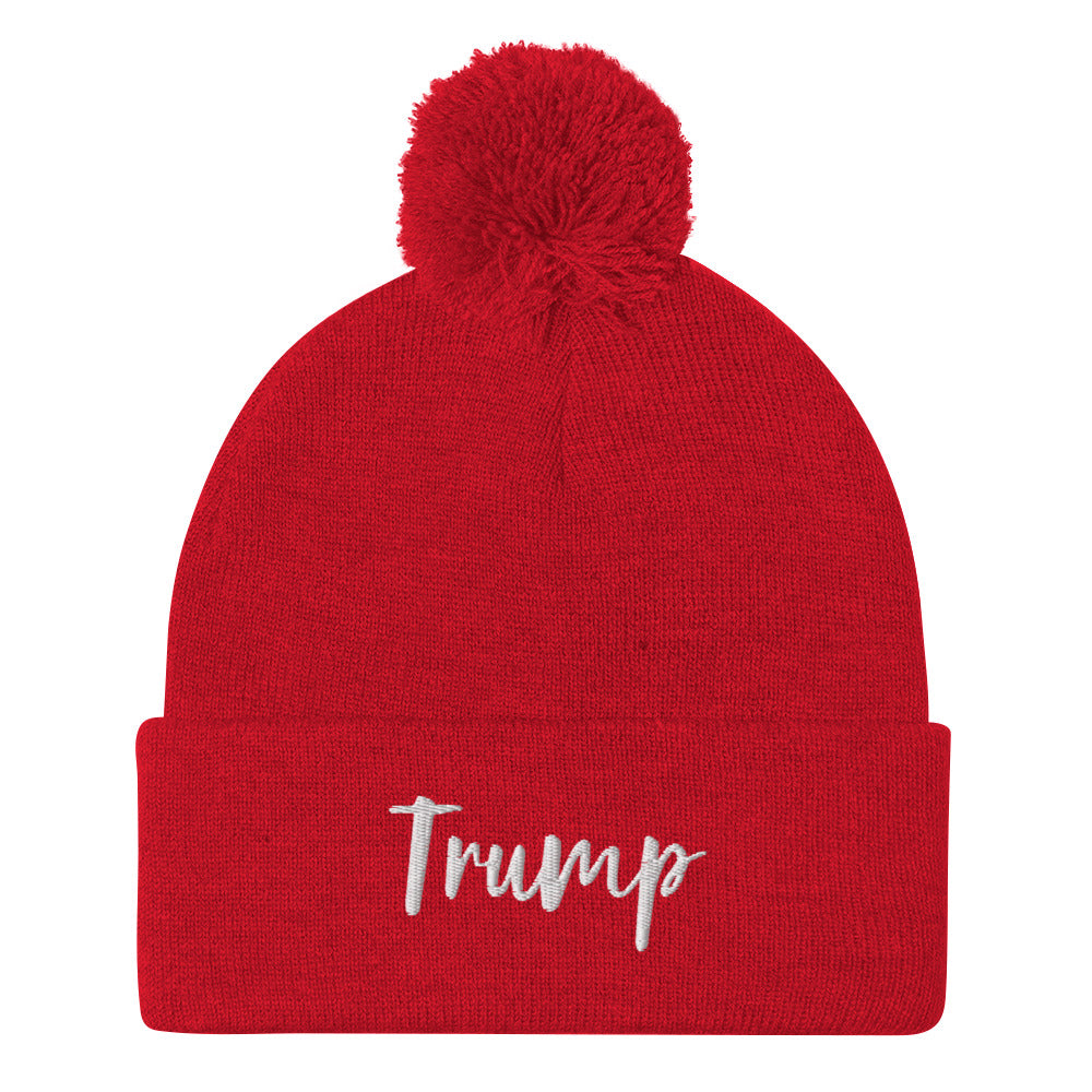 Trump Embroidered Pom-Pom Beanie - SLATE + STONE DESIGNS