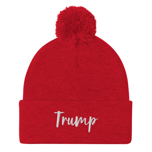 Trump Embroidered Pom-Pom Beanie - SLATE + STONE DESIGNS