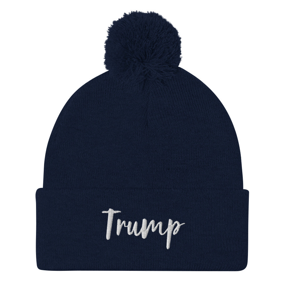 Trump Embroidered Pom-Pom Beanie - SLATE + STONE DESIGNS