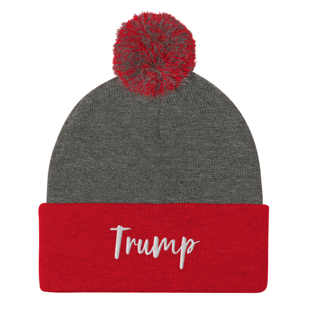 Trump Embroidered Pom-Pom Beanie - SLATE + STONE DESIGNS