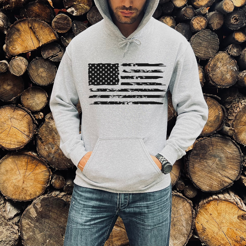 American Flag Men's Classic Hoodie with Sleeve Print - SLATE + STONE DESIGNS