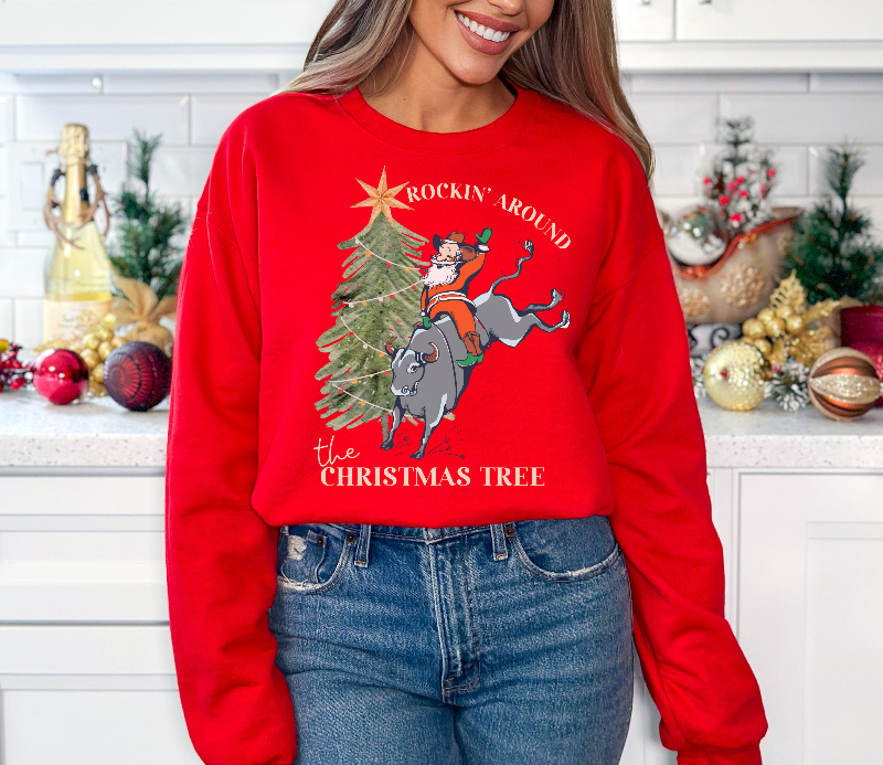Bull Riding Santa Unisex Sweatshirt - SLATE + STONE DESIGNS