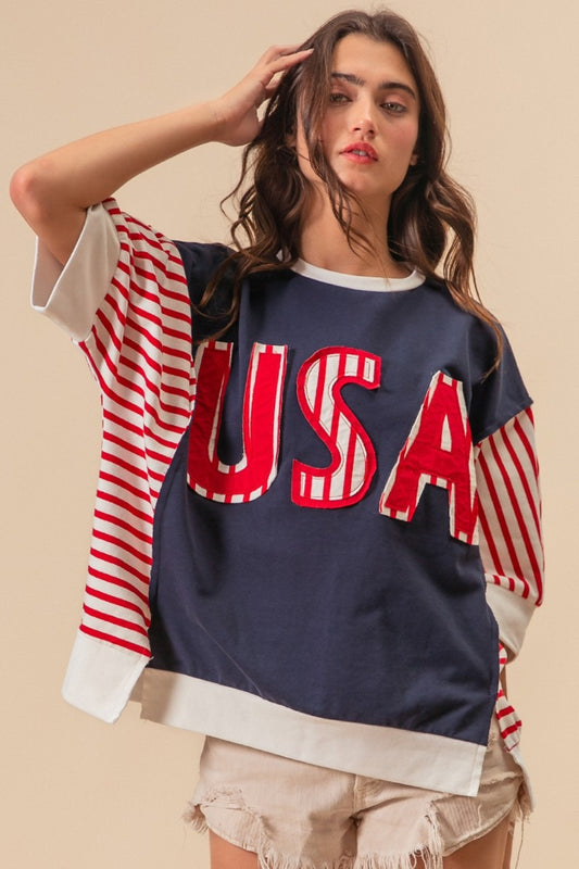 BiBi USA Patchwork Contrast Short Sleeve T-Shirt