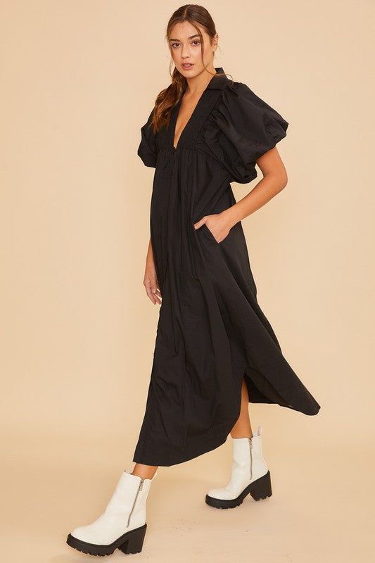 Smocked Country Puff Sleeve Midi Dress