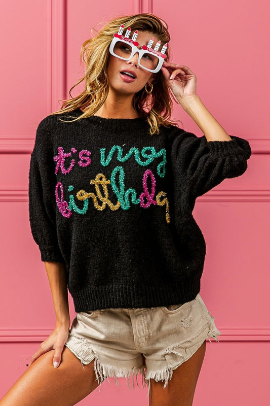 BiBi Metallic Letter Birthday Sweater